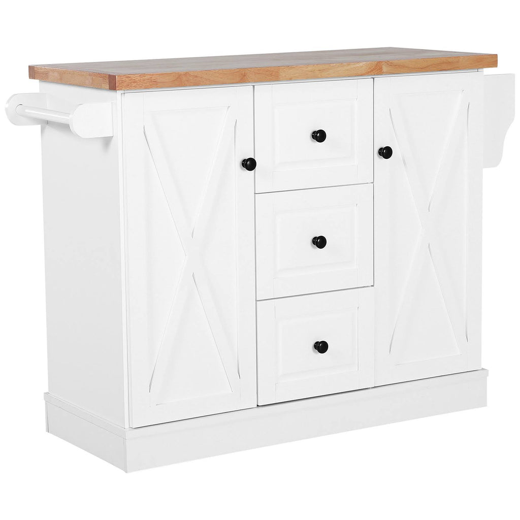 Portable Wooden Kitchen Island Cart with Drawers and Wheels White K64910