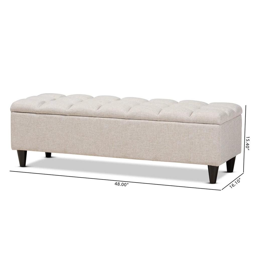 Beige Fabric Upholstered Wood Storage Bench Ottoman O87498