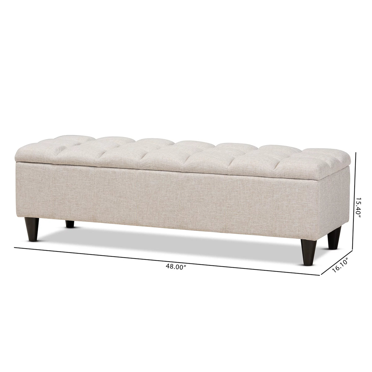 Beige Fabric Upholstered Wood Storage Bench Ottoman O87498