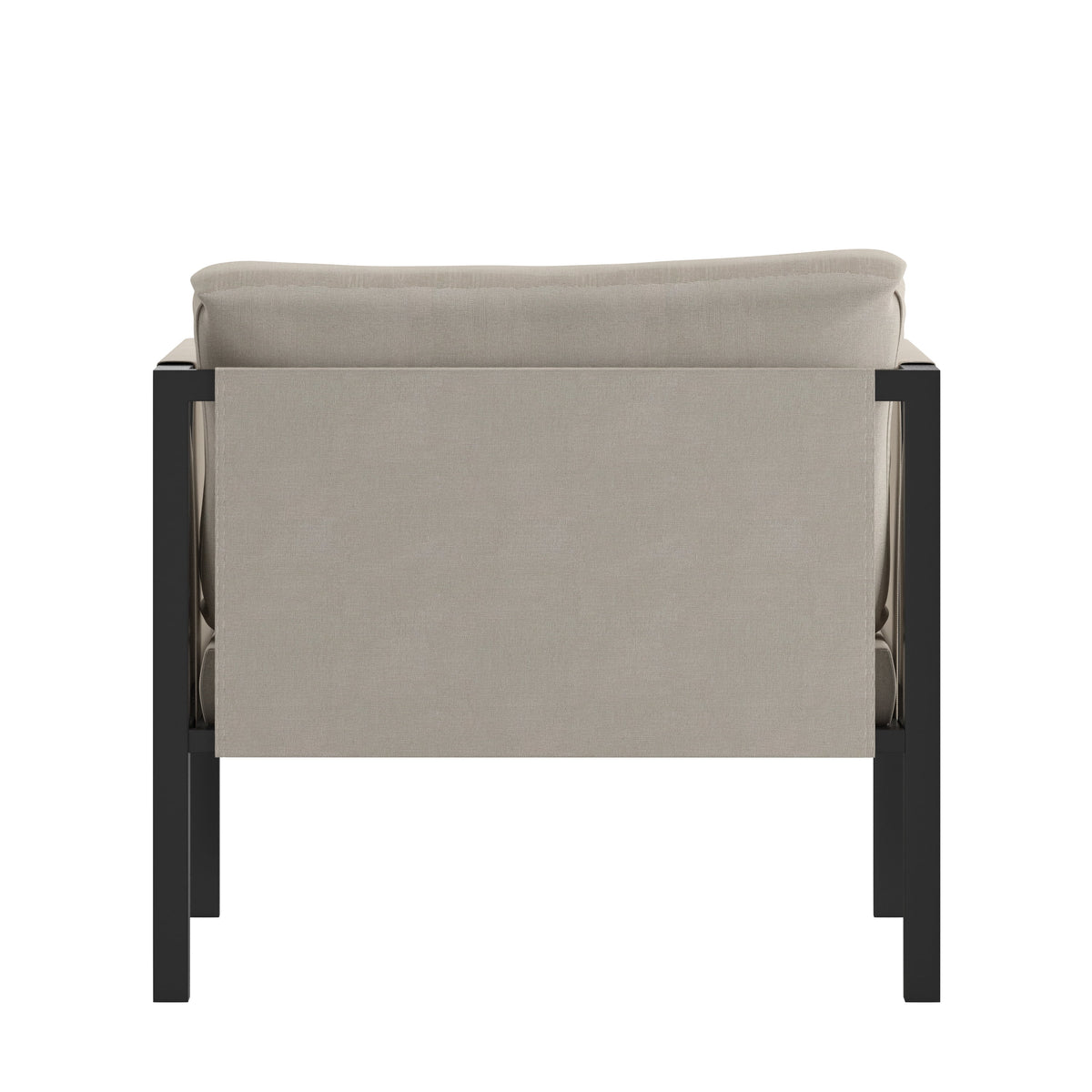 Black Steel Framed Club Chair with Beige Cushions and 2 Storage Pockets H7670