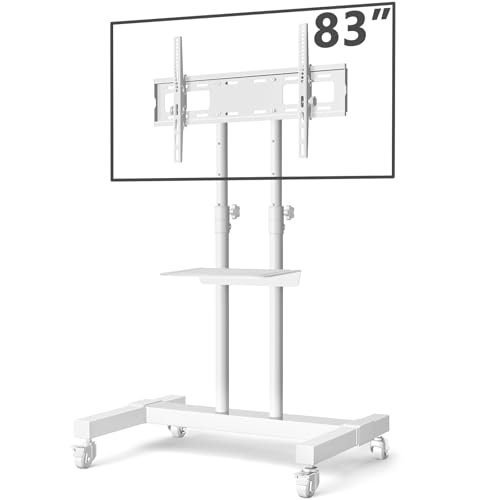 Mobile TV Stand Rolling TV Cart with Mount on Lockable Wheels Height Adjustable for 32-83 Inch Flat Screen or Curved TVs S76403