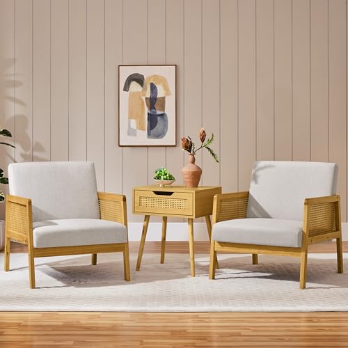 Beige Linen Accent Chair with Wood Legs, Set of 2 L3875