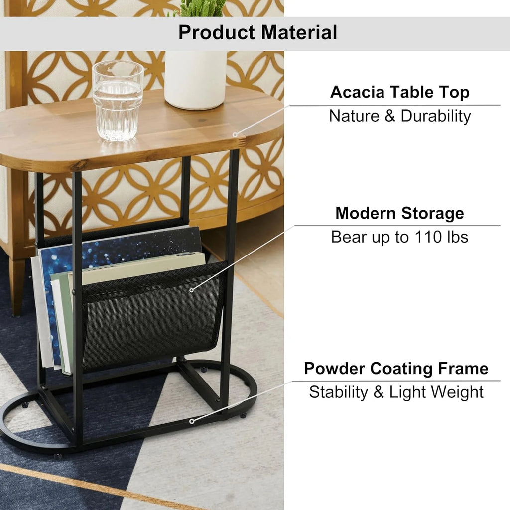 Acacia Wood Oval End Table with Metal Frame Z5323