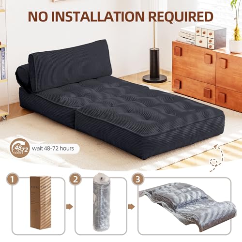 Folding Sofa Bed Convertible Sleeping Chair with Pillow Black G295129