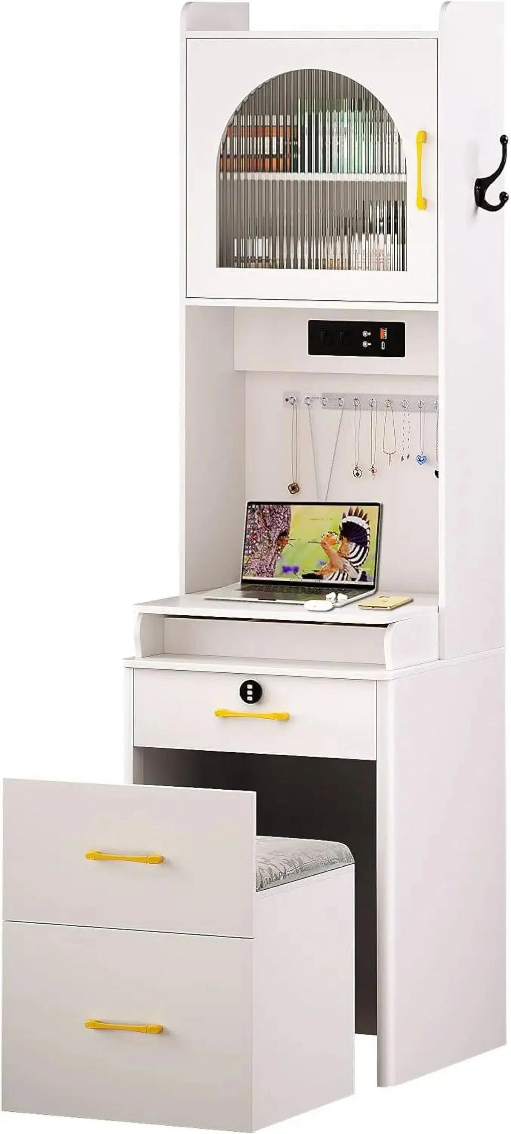 White Small Vanity Desk with Mirror and Lights X80327