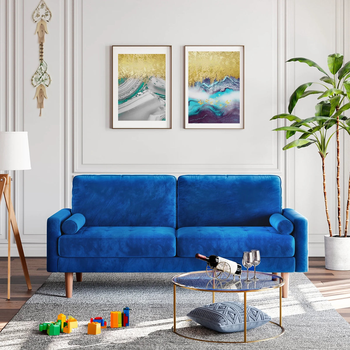 Blue Velvet Rolled Arm Sofa I57592
