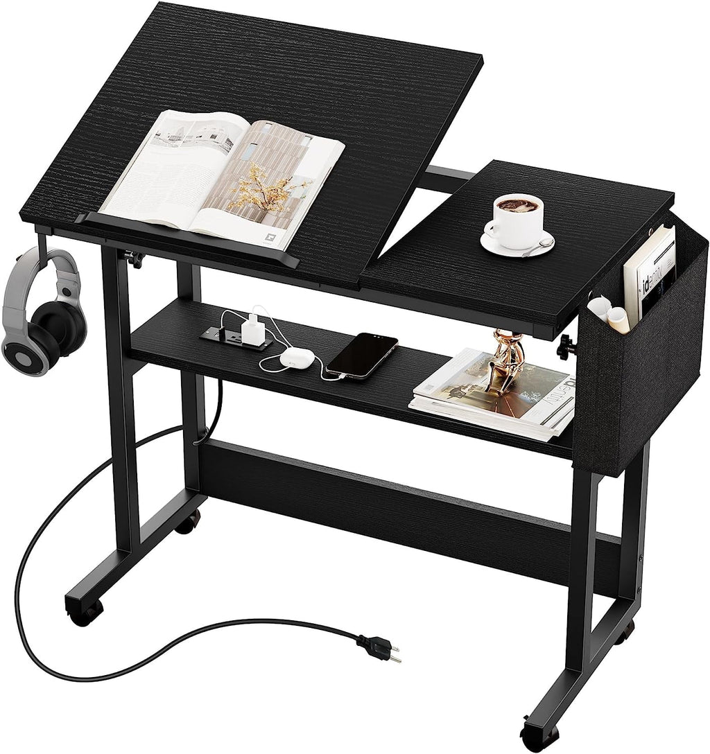 Black Adjustable Standing Desk with Wheels J46144