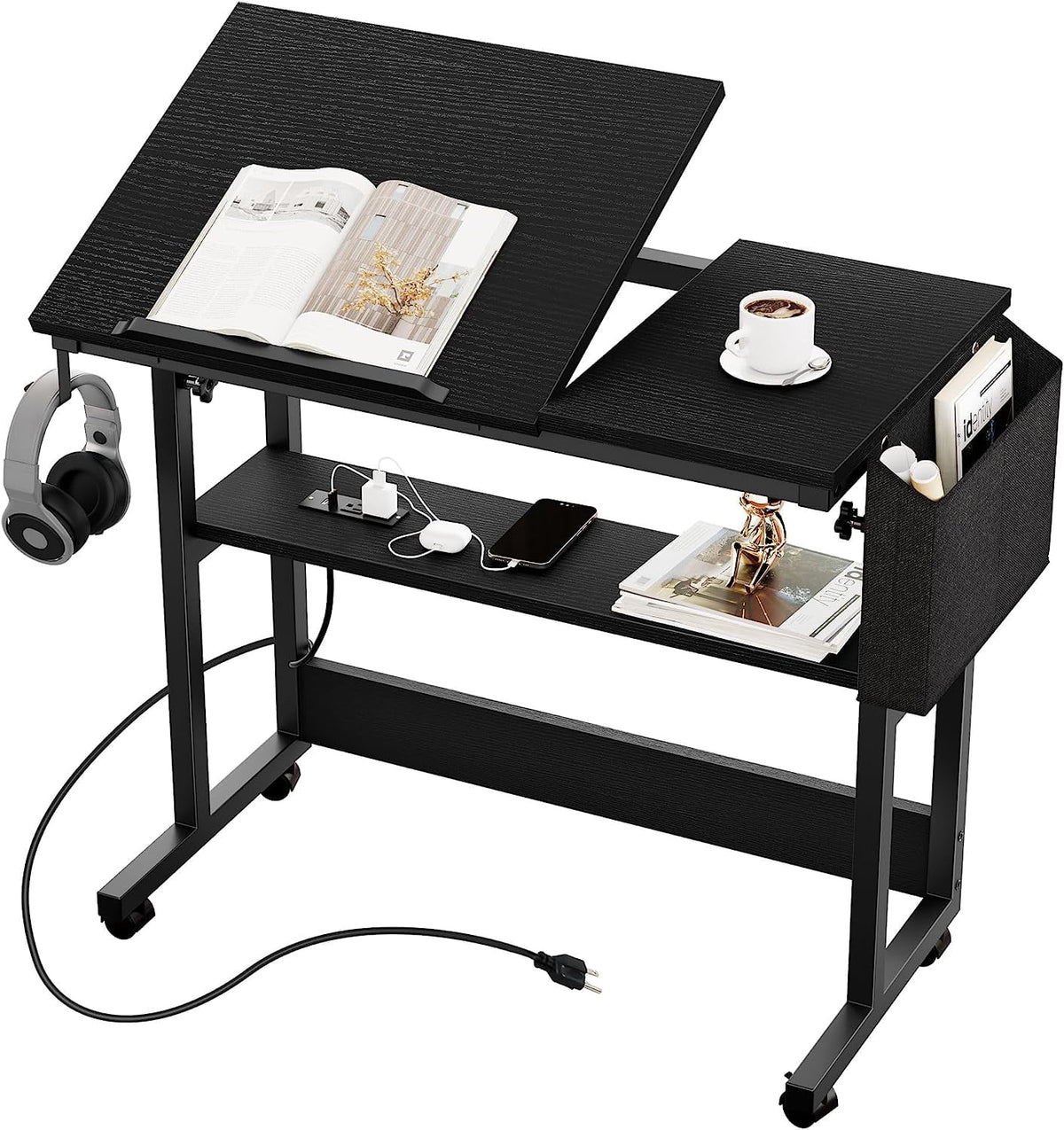 Black Adjustable Standing Desk with Wheels J46144