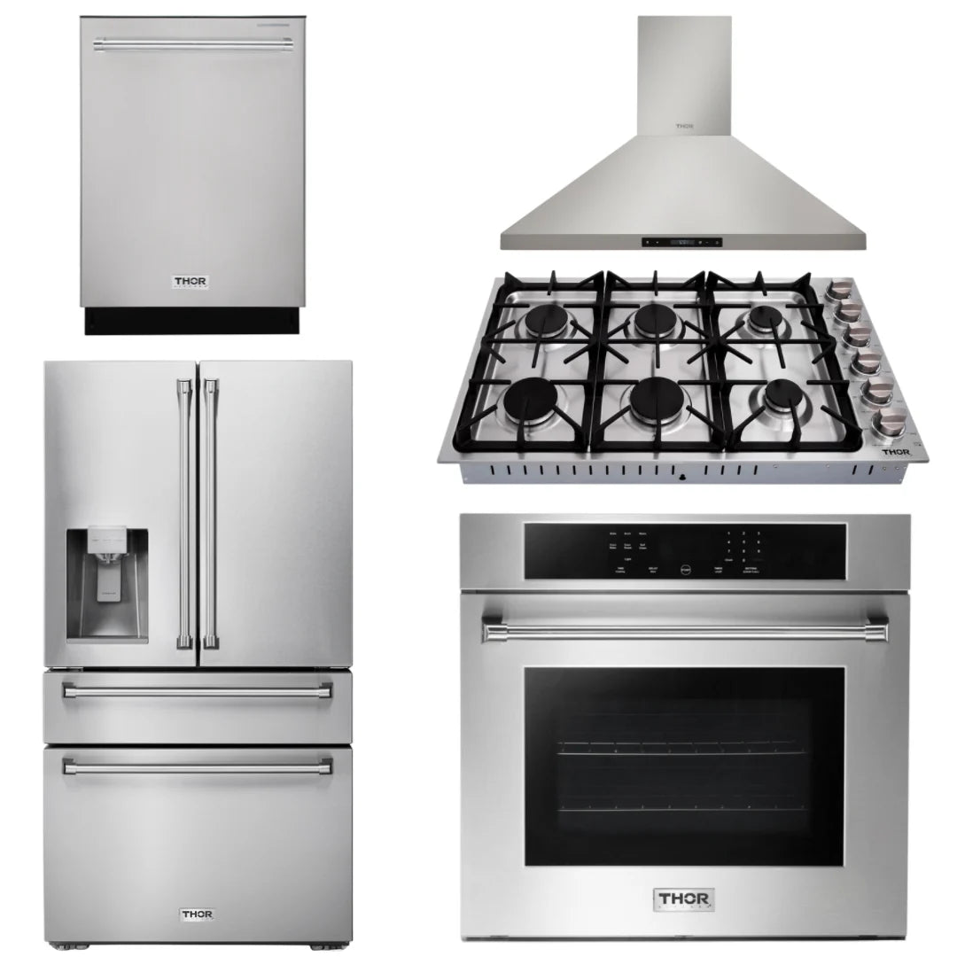 30 Wall Oven, 36 Cooktop, Range Hood, Refrigerator with Water and Ice Dispenser, Dishwasher A211