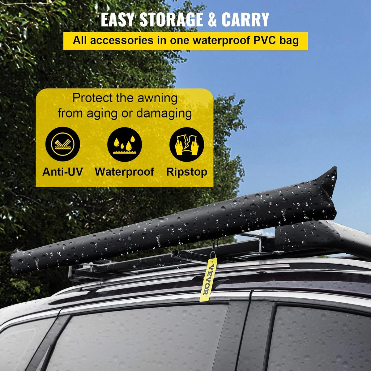 6.5'x6.5' Pull-Out Retractable Waterproof Car Side Awning with Carry Bag A1299