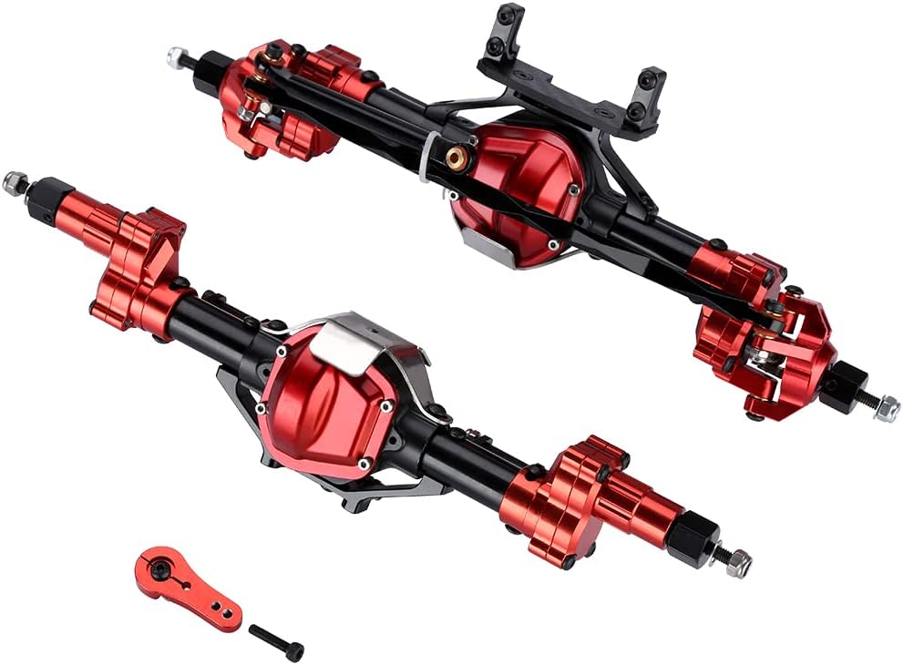 Front and Rear Portal Axle Metal Set for 1/10 RC Crawler Car - Black+Red X664