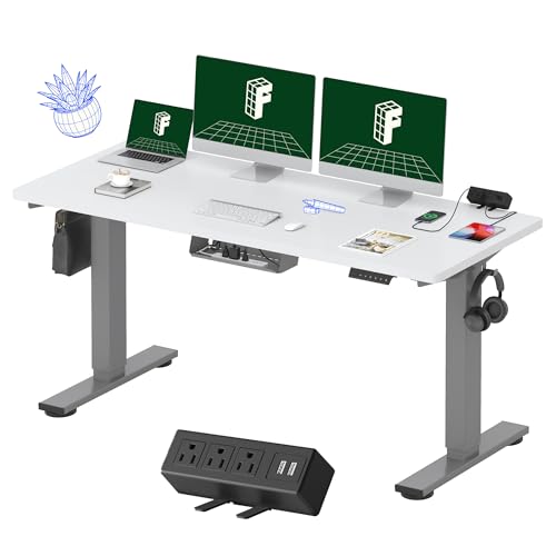 Black Electric Standing Desk with Clamp Power Strip L3736