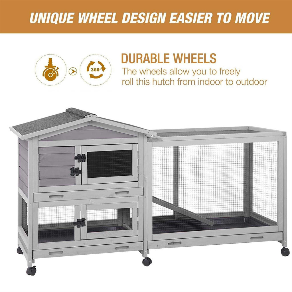 Bunny Cage Indoor and Outdoor Rabbit Hutch with Casters Q556777