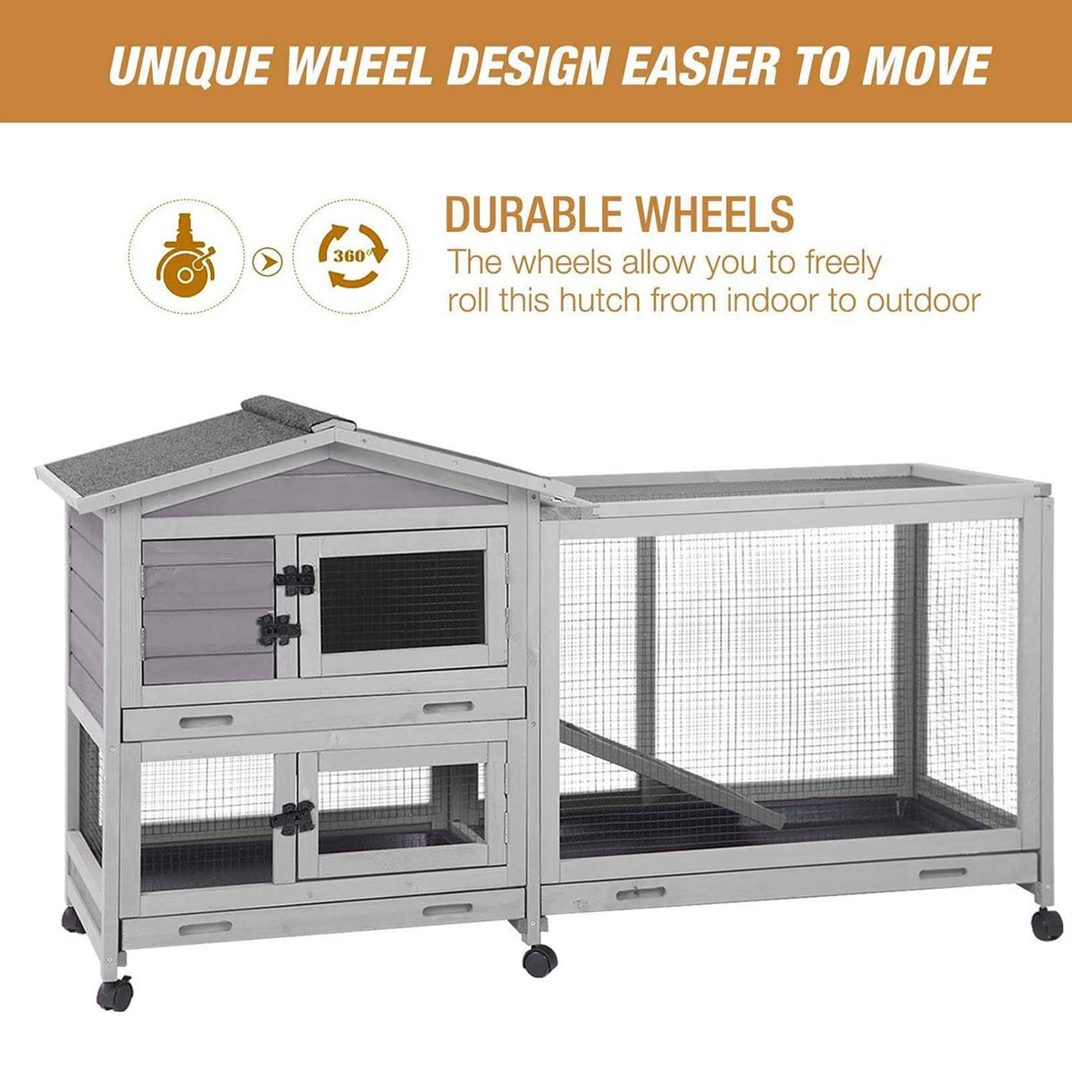 Bunny Cage Indoor and Outdoor Rabbit Hutch with Casters Q556777