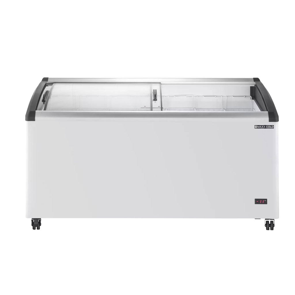 White Curved Glass Top Chest Freezer with 7 Wire Baskets B649