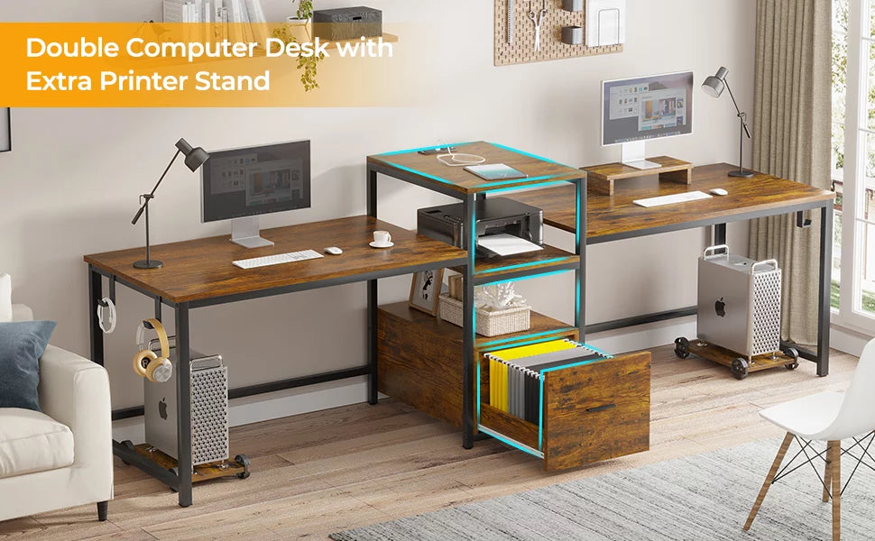Brown Computer Desk with File Drawer and USB Port U35318