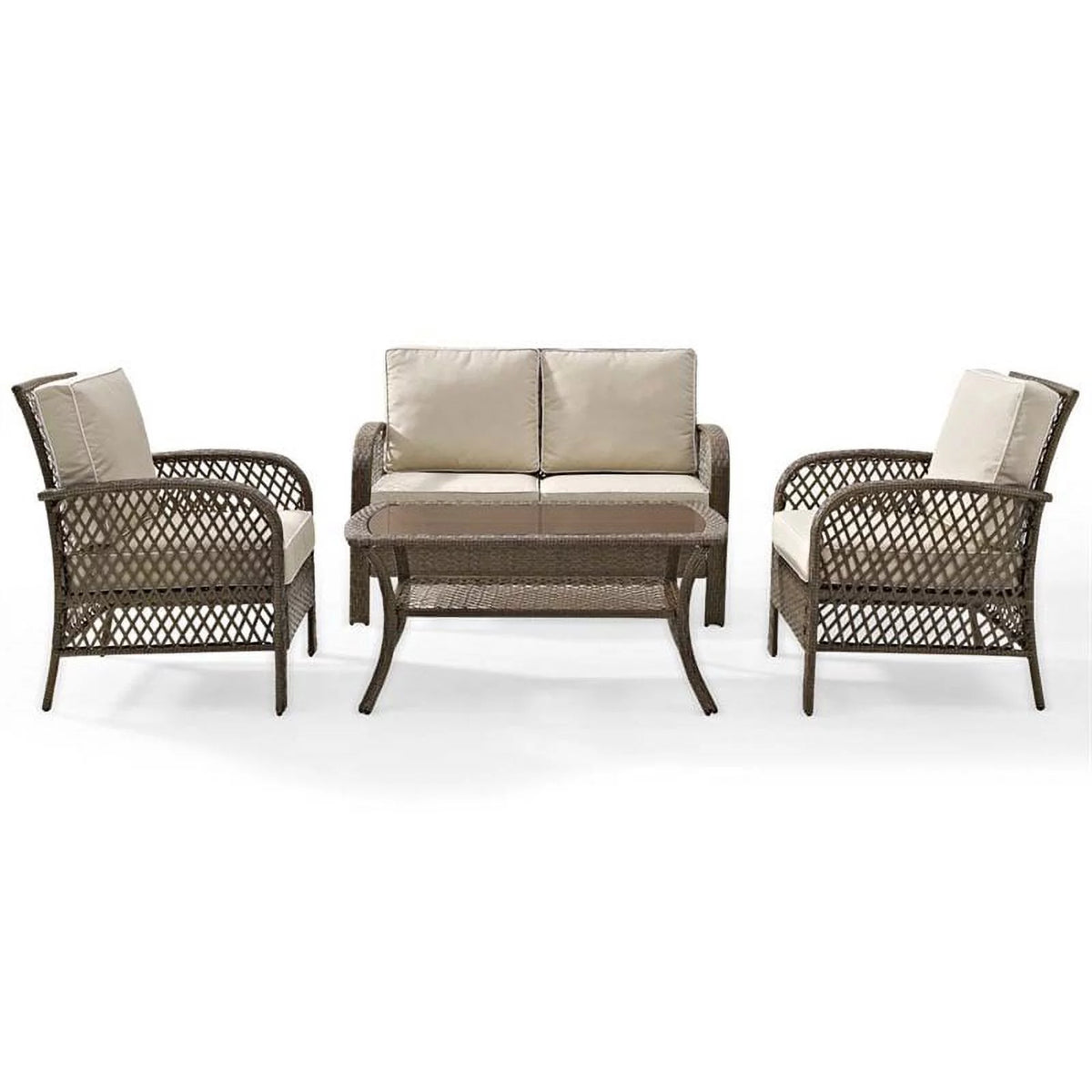 4 Piece Outdoor Wicker Seating Set with Sand Cushions L64045