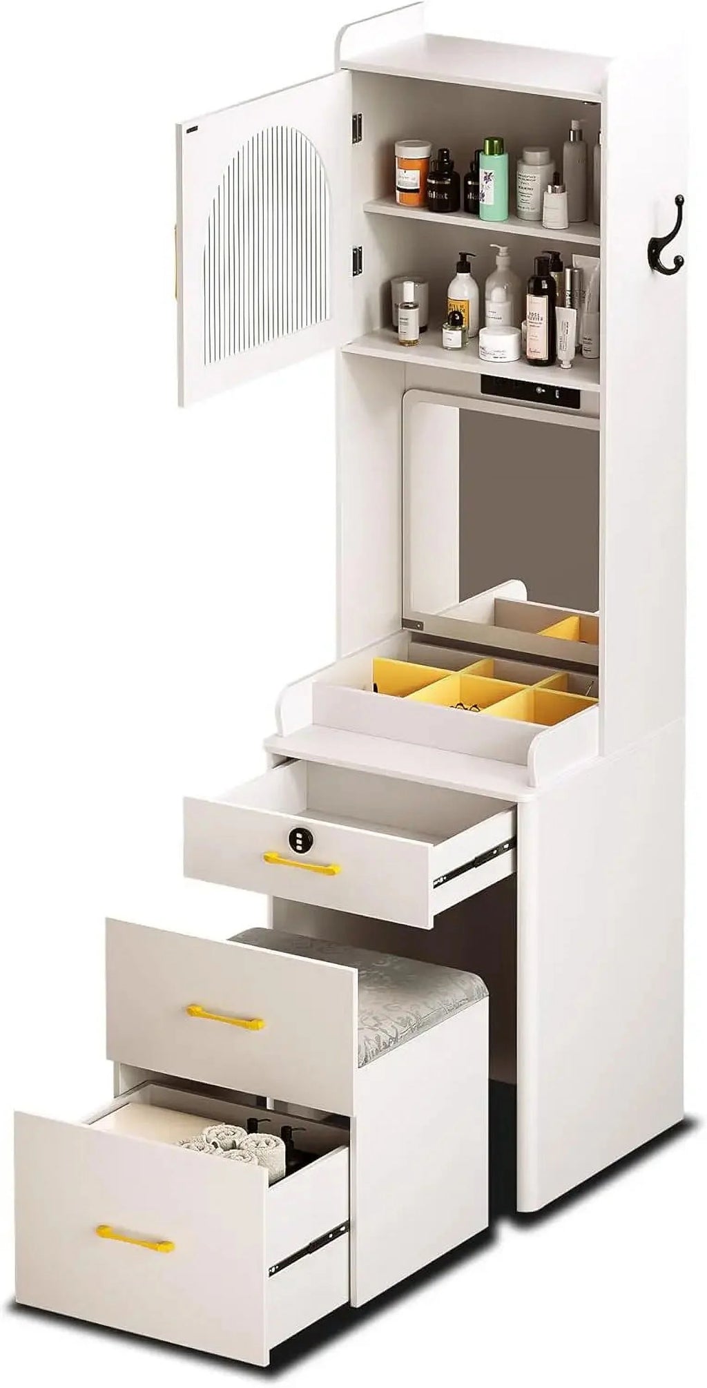White Small Vanity Desk with Mirror and Lights X80327