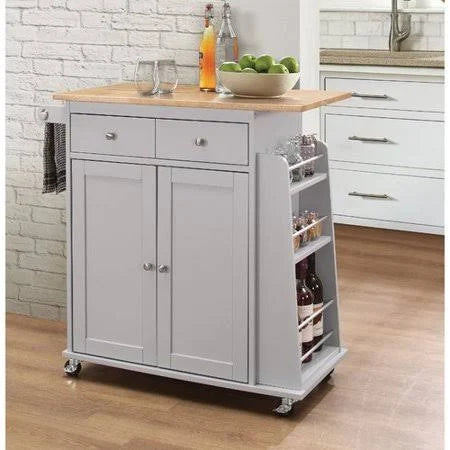 Gray Kitchen Cart with Solid Wood Top Z703791