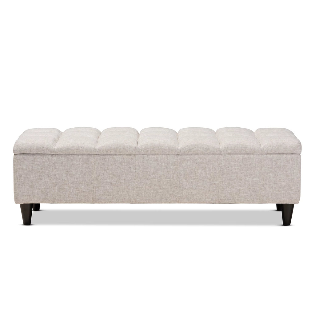 Beige Fabric Upholstered Wood Storage Bench Ottoman O87498