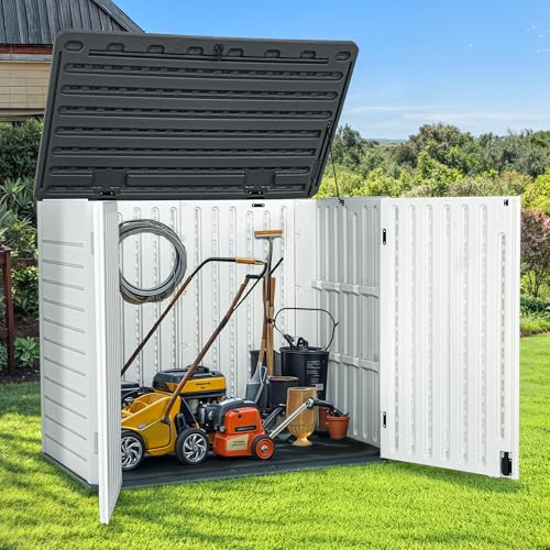 Horizontal Shed with Padlock Latch, 35 Cu Ft Waterproof Light Gray I360