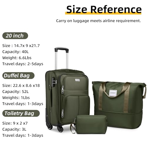 3 Piece Expandable Softside Luggage Set with TSA Lock Spinner Wheels M31012