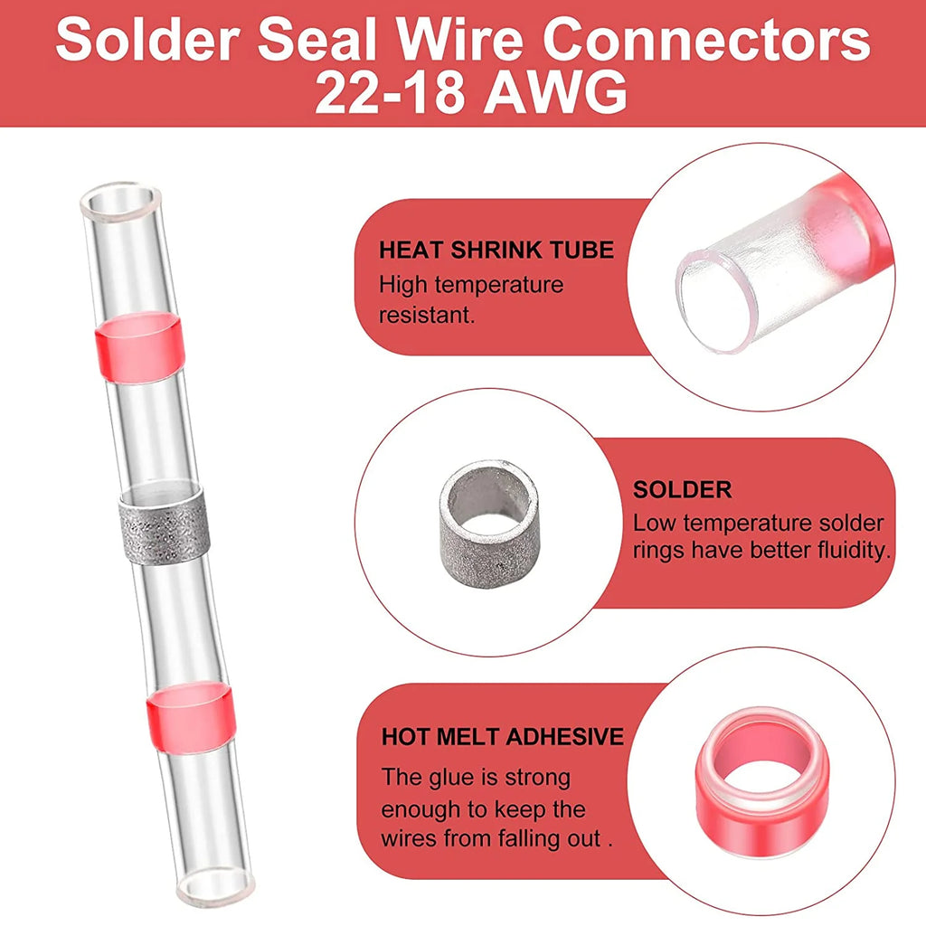 300 pc 22-18 AWG Red Waterproof Insulated Heat Shrink Butt Connectors T3939