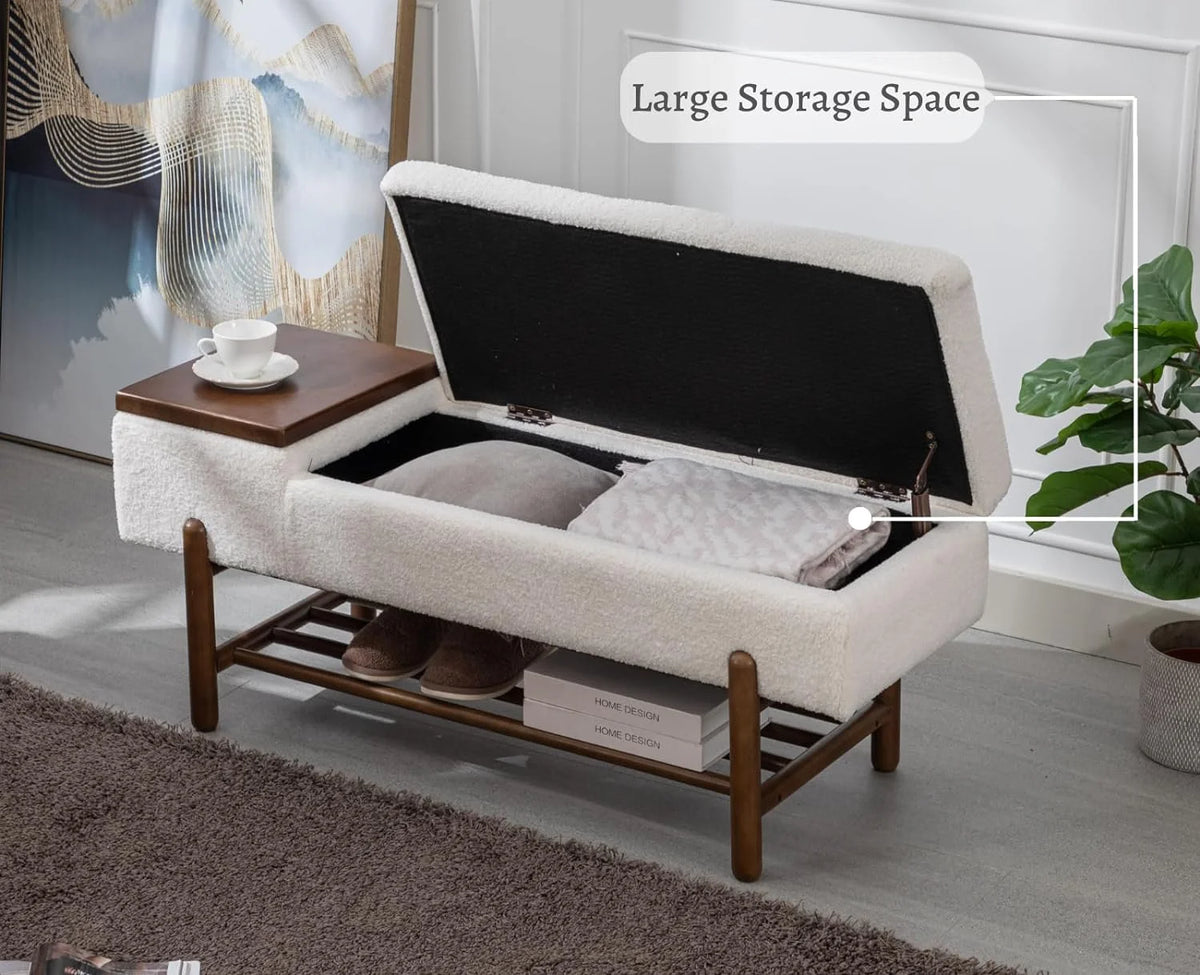 Black Leather Storage Bench with Shoe Rack F4308