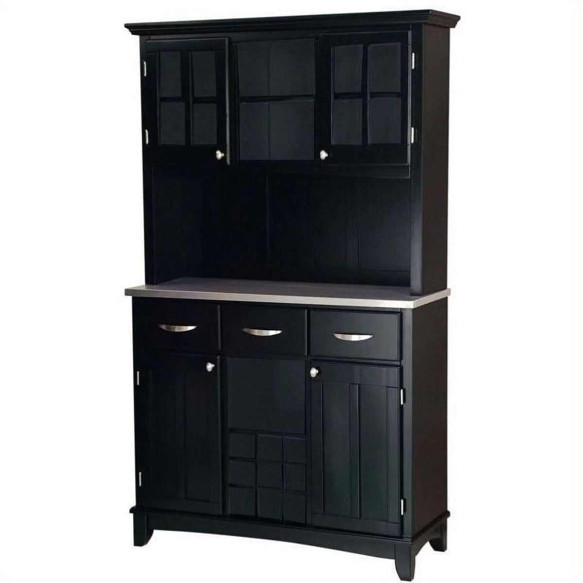 Black 3 Drawer Wine Rack Buffet with Hutch M997365