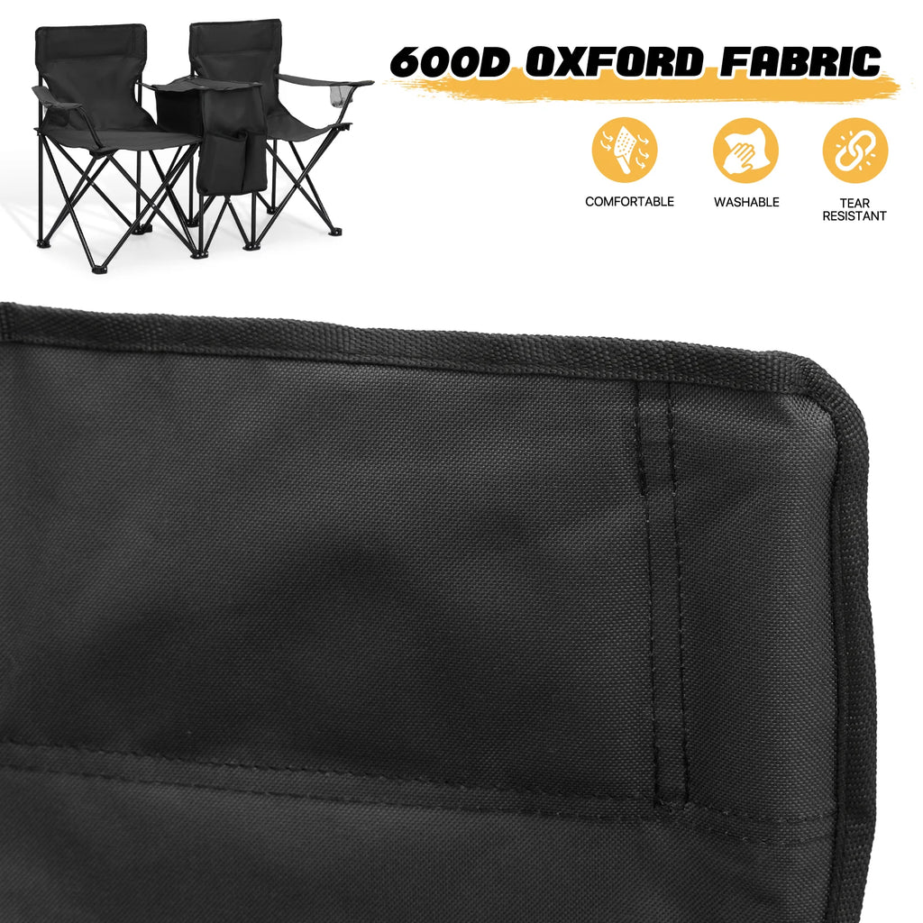 Portable Double Folding Chair with Umbrella, Cooler Bag & Carry Bag, Black U41198