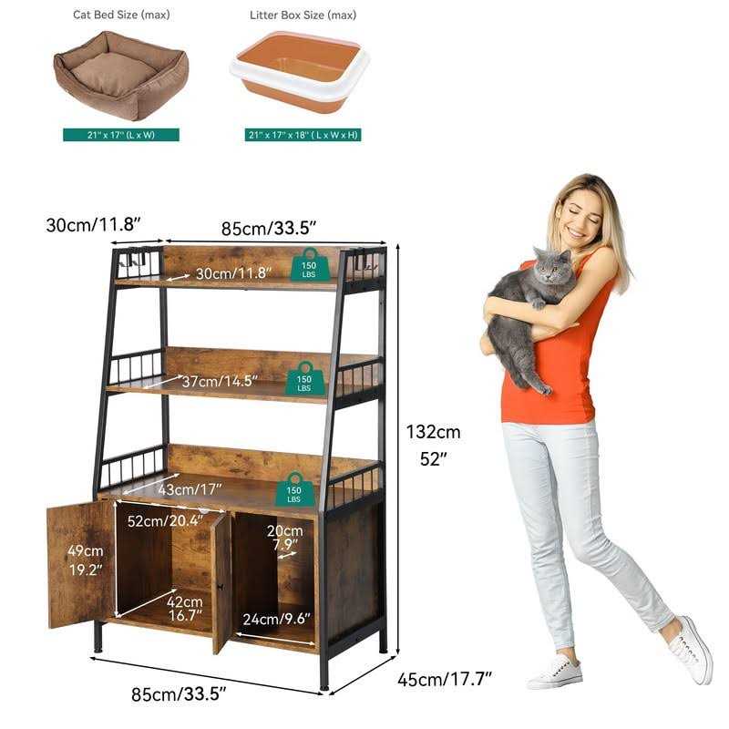 Large Wooden Cat Litter Box Enclosure with Storage Shelves A290