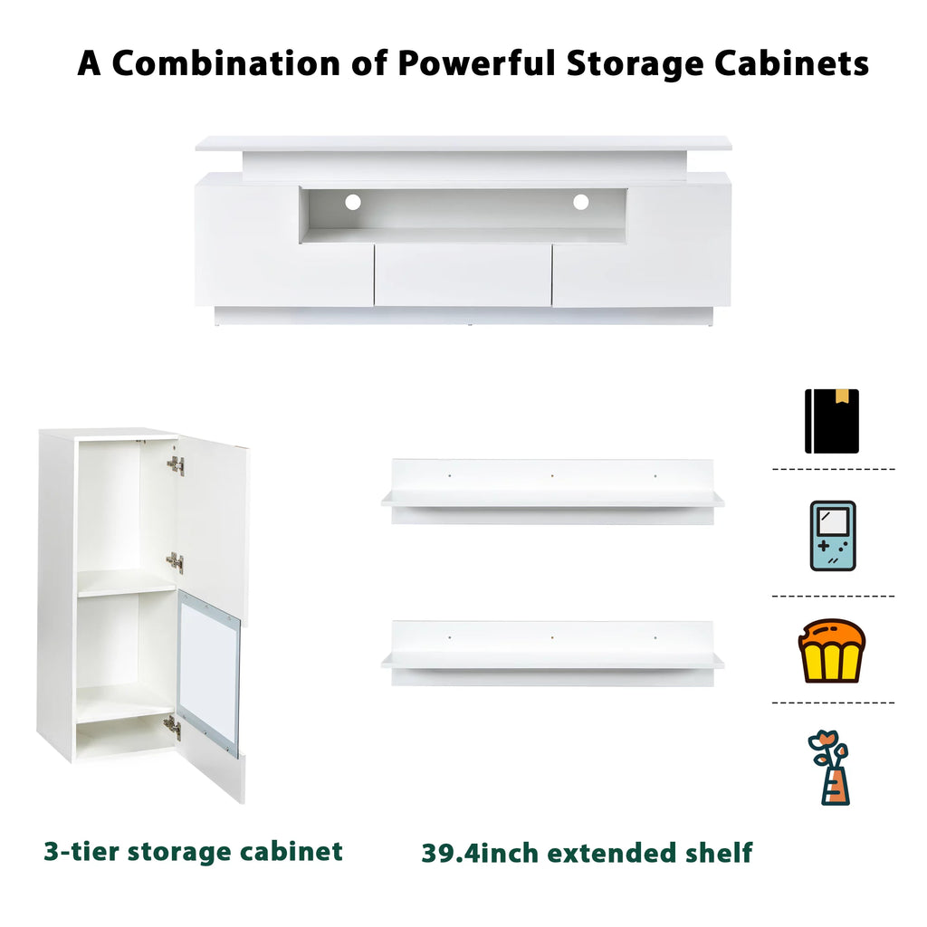 White High Gloss Wall Mounted TV Stand Set F32738