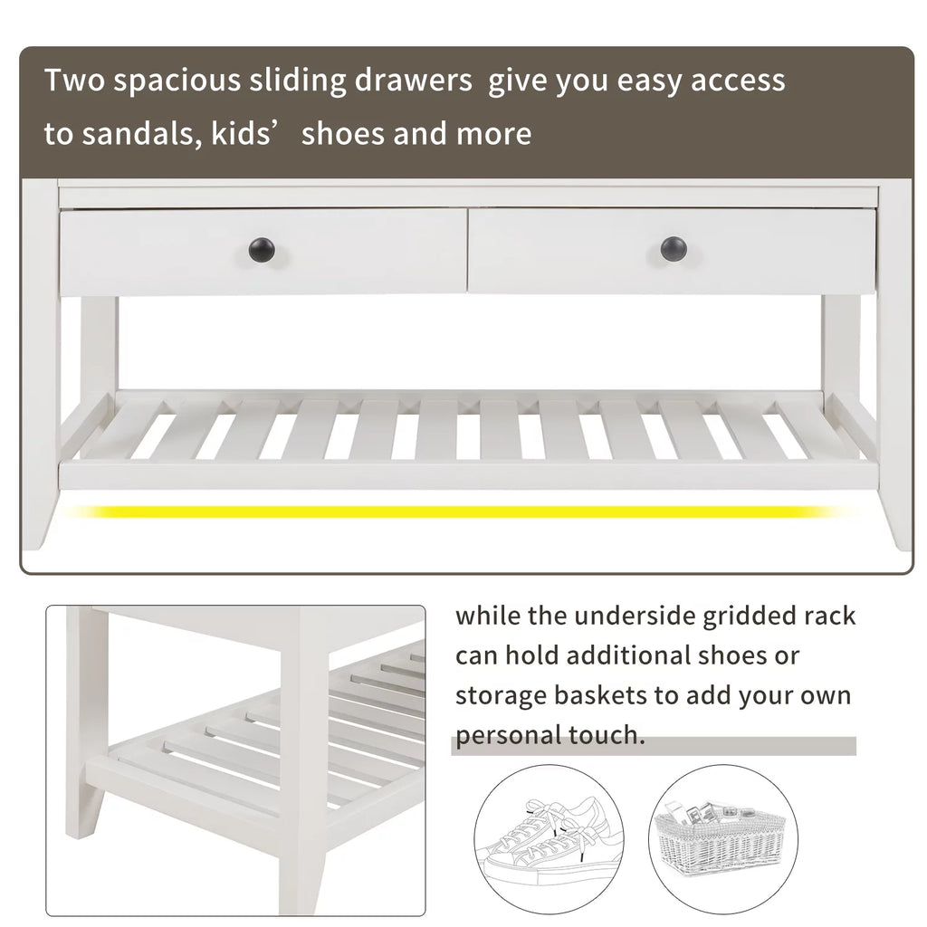 White Shoe Rack with Cushioned Seat and Drawers R30156