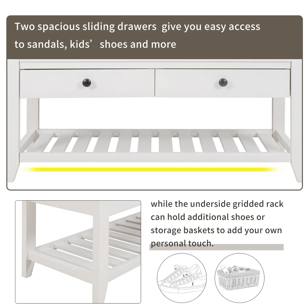 White Shoe Rack with Cushioned Seat and Drawers R30156