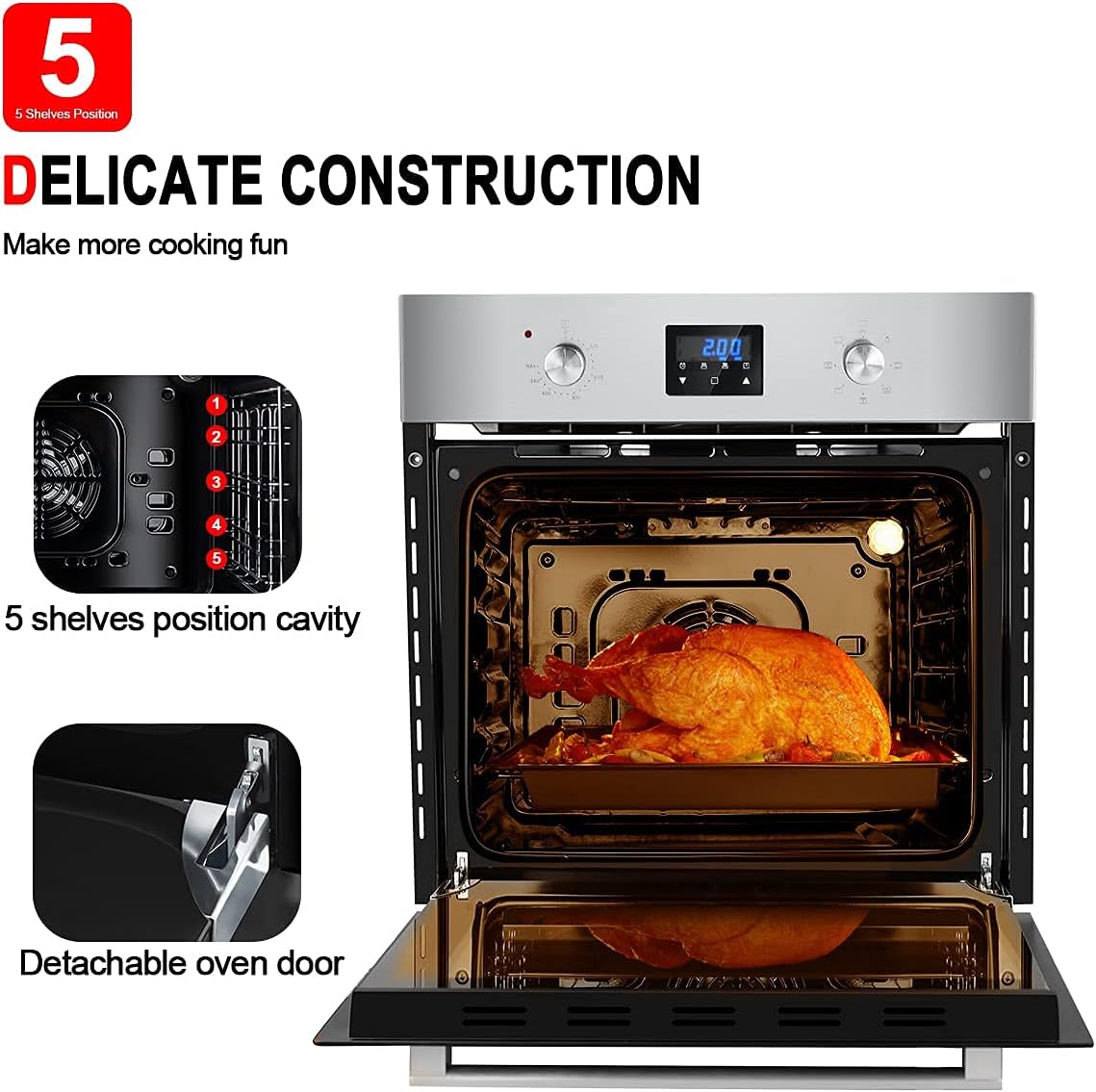 24 Inch 240V 2800W 2.3 Cu.ft 9 Cooking Functions Convection Single Wall Oven W240