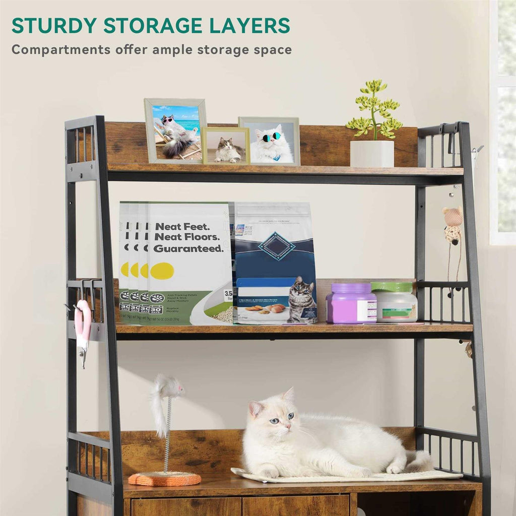Large Wooden Cat Litter Box Enclosure with Storage Shelves A290