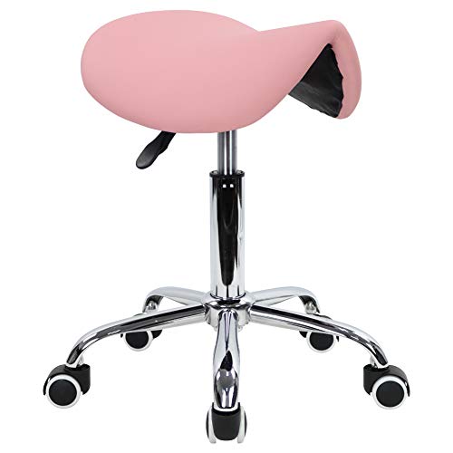 PU Leather Adjustable Rolling Saddle Stool with Wheels Black P141