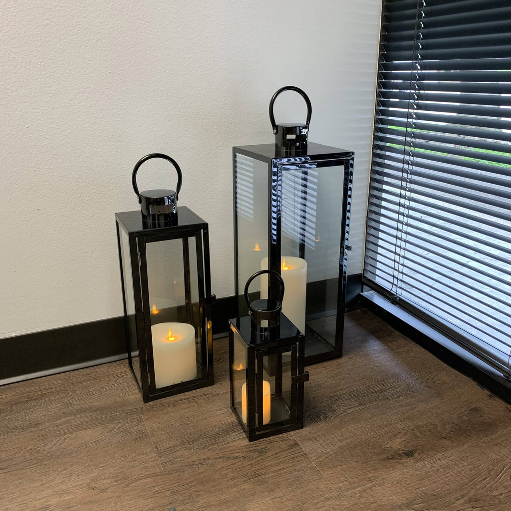 3-Pc Set Jumbo Indoor/Outdoor Candle Lantern Set with Tempered Glass O59881