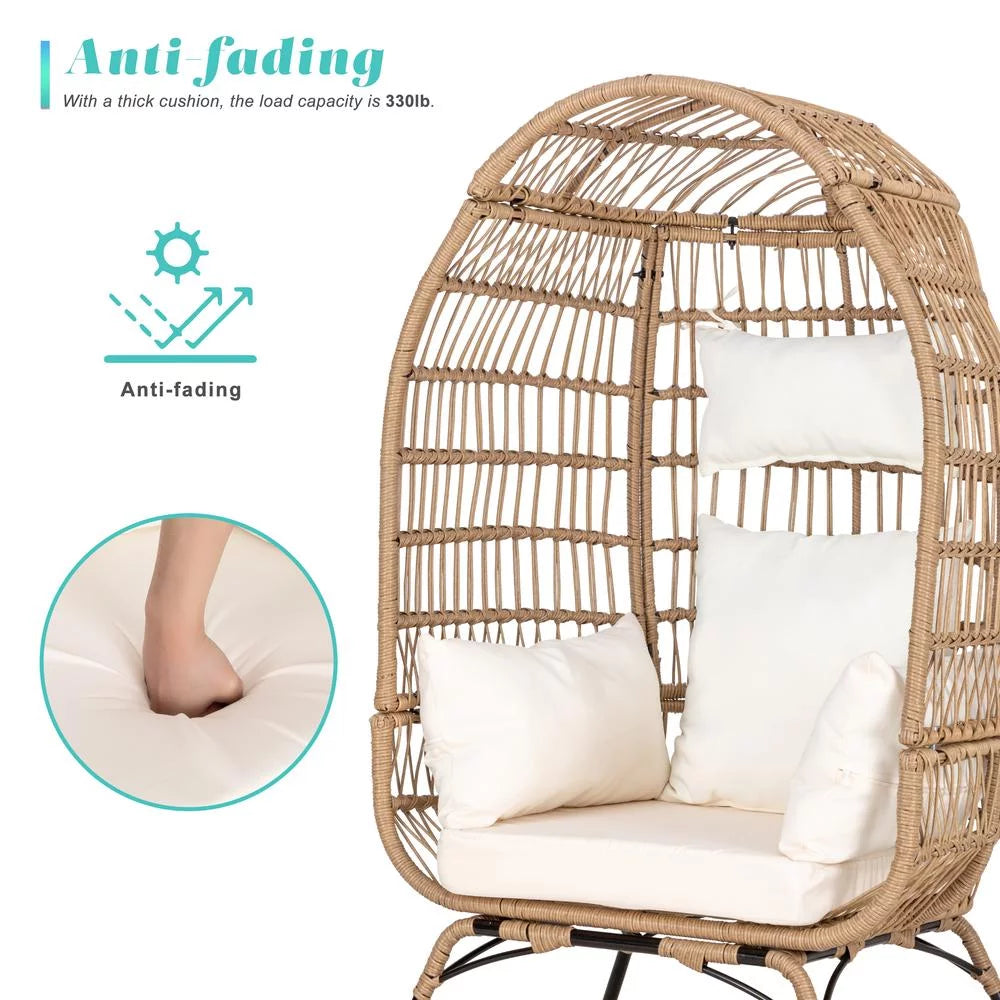 Navy Blue Rattan Wicker Oversize Patio Chair with Cushion V727
