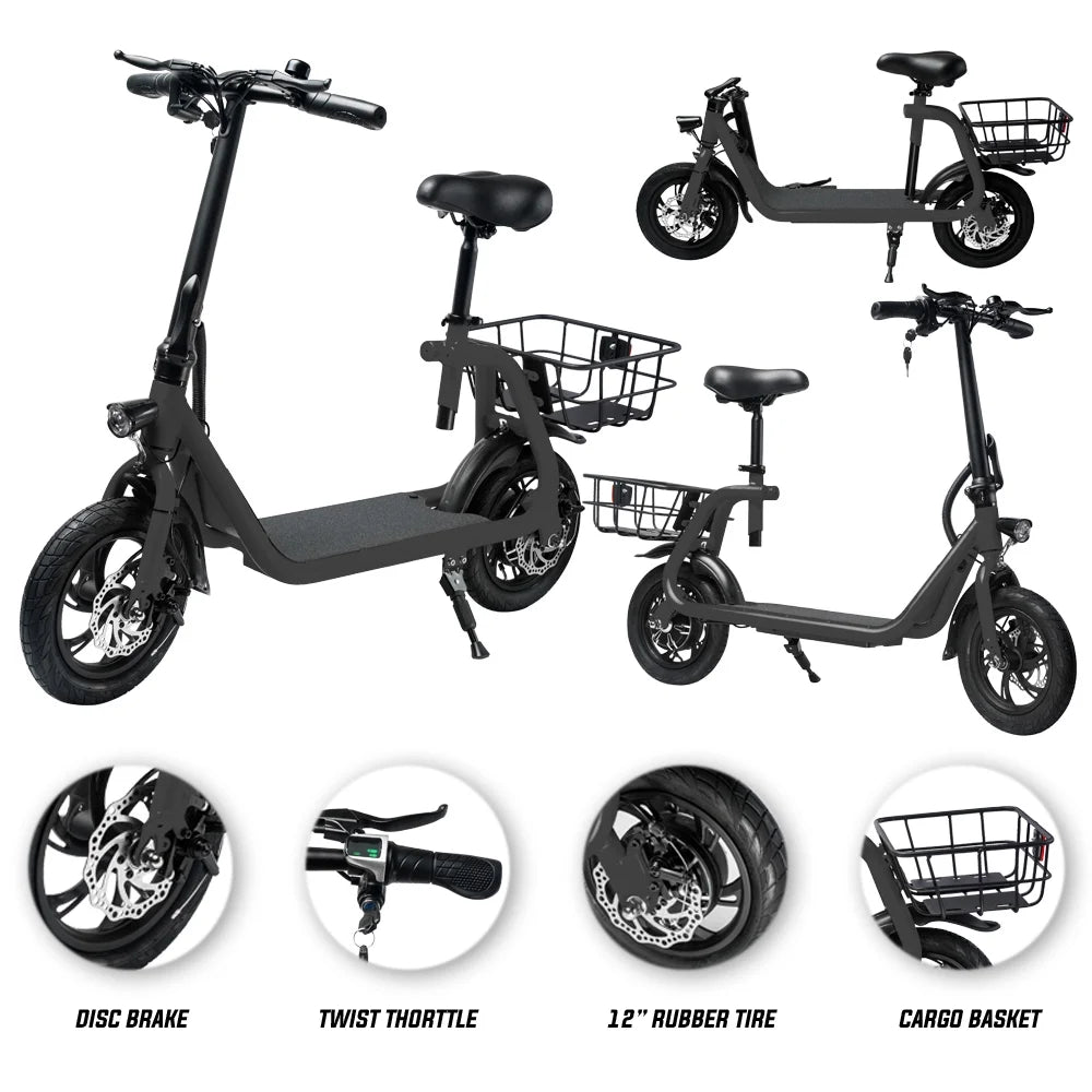 Foldable Electric Scooter with Seat and Carry Basket T340