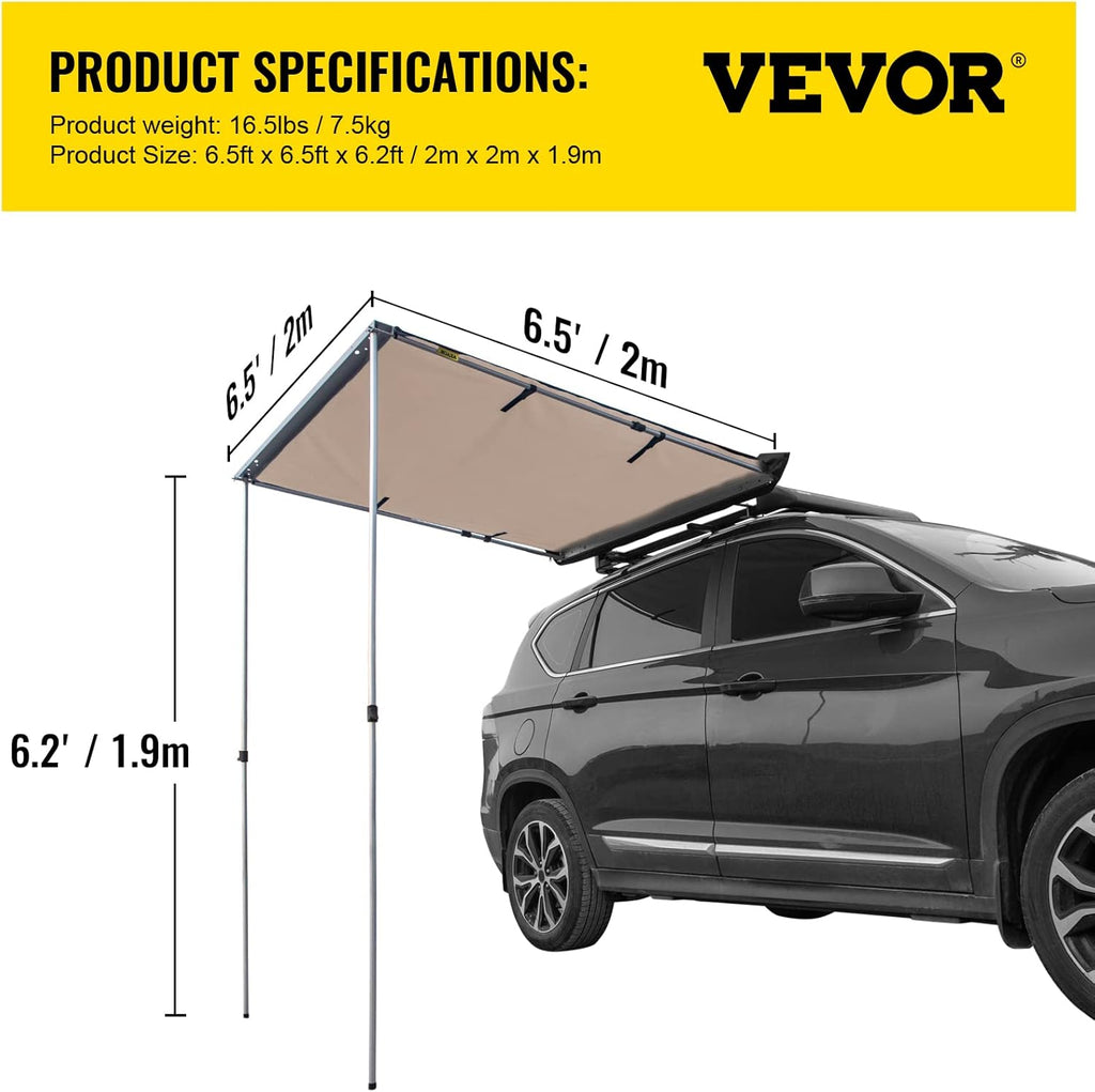 6.5'x6.5' Pull-Out Retractable Waterproof Car Side Awning with Carry Bag A1299