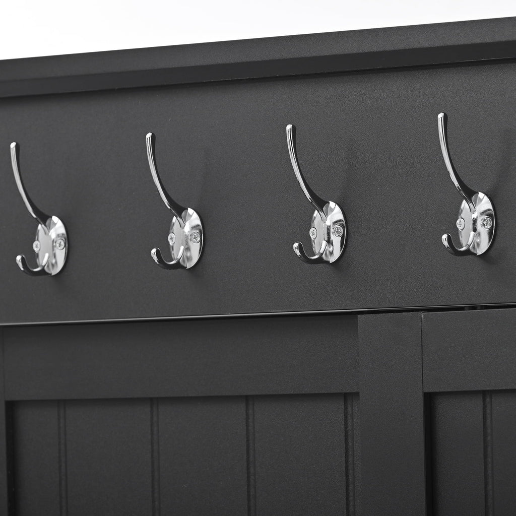 Black Wooden Hall Tree with Bench and Shoe Storage X1396