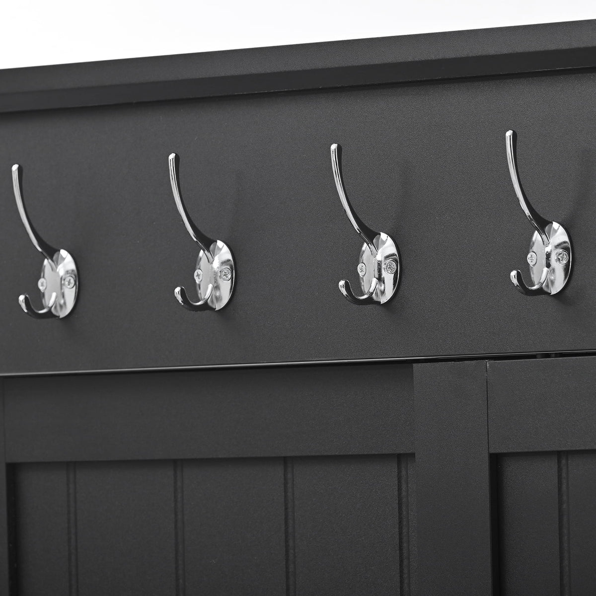 Black Wooden Hall Tree with Bench and Shoe Storage X1396