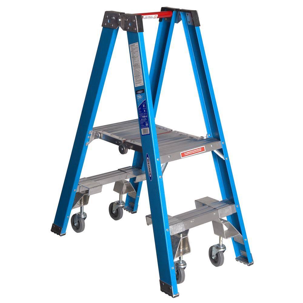 9 ft. Fiberglass Platform Twin Step Ladder with Casters V9329