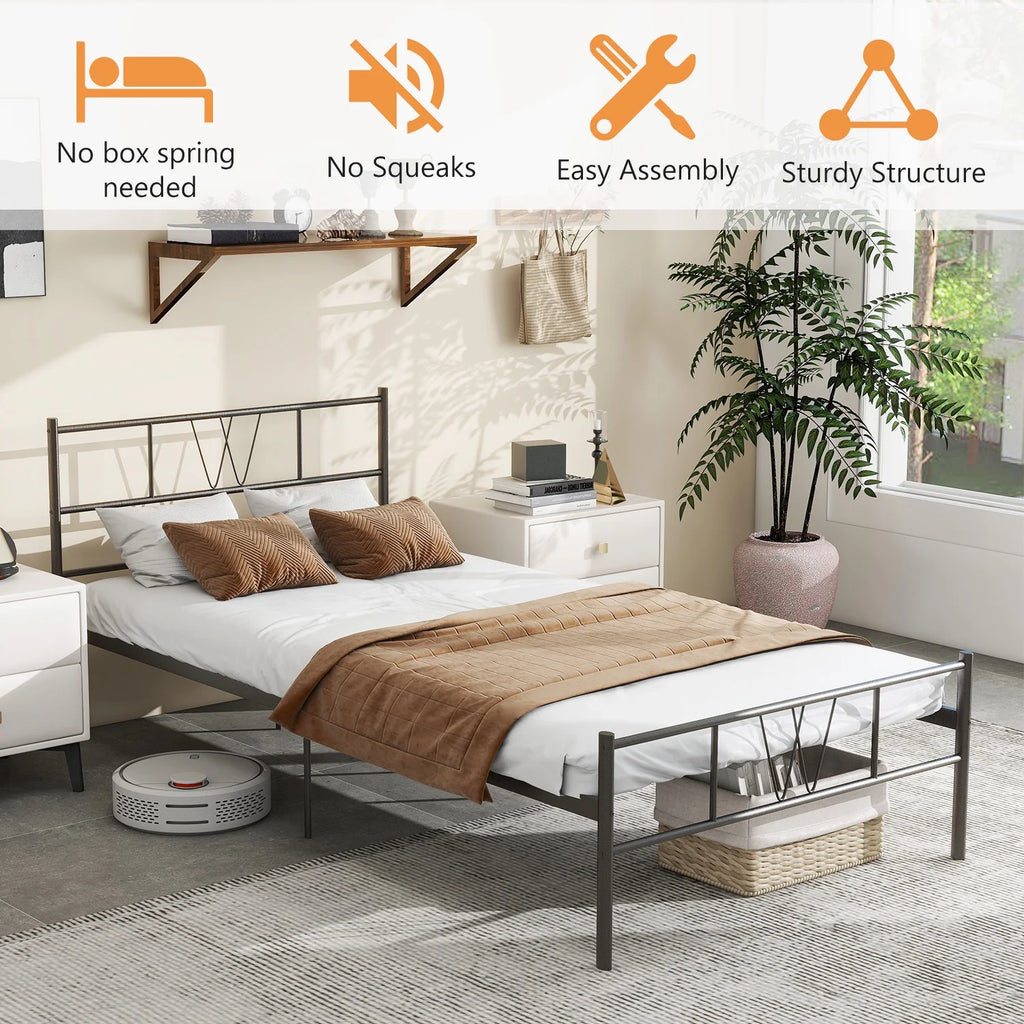 Twin Size Metal Platform Bed Frame with Headboard and Footboard P96788