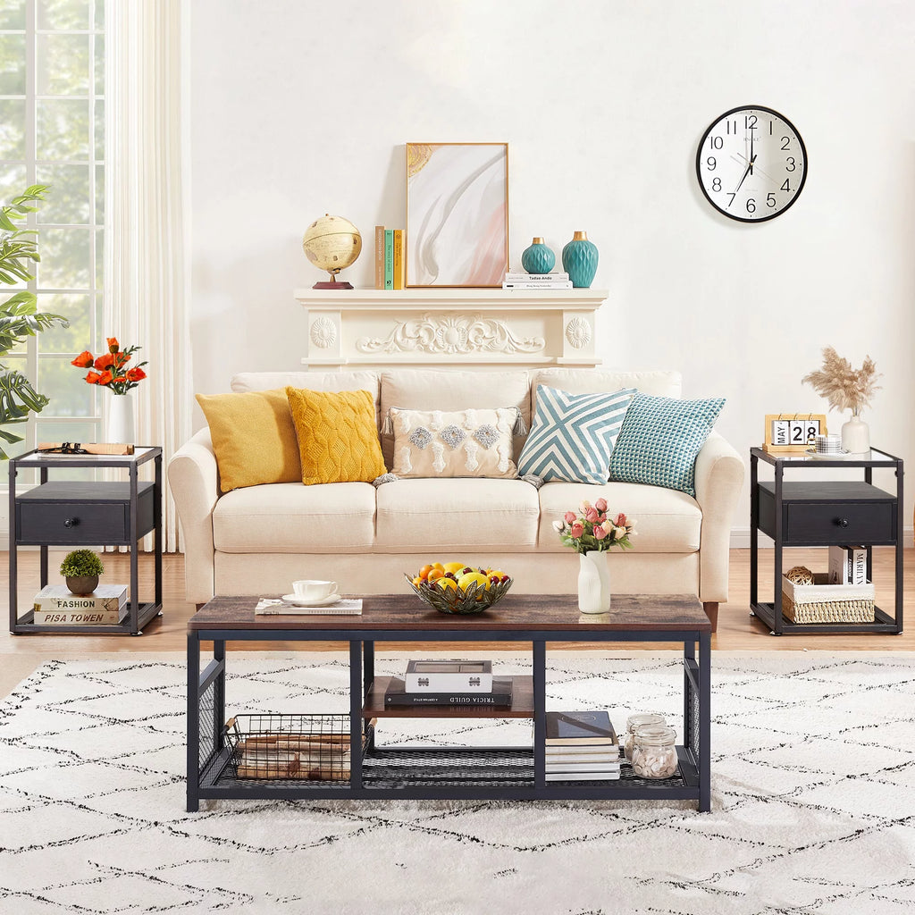 Black 3 Piece Coffee Table and End Table Set W654