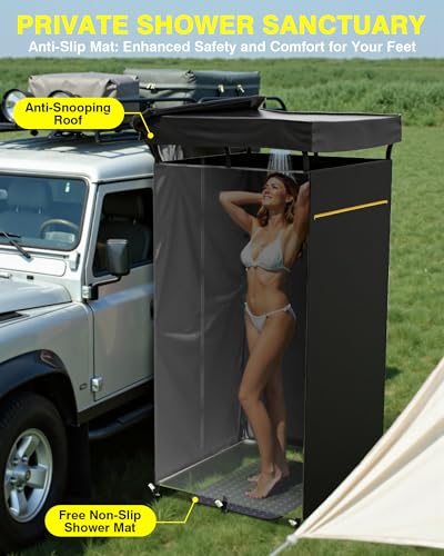 Shower Tent with Roof Rack, Foldable Floor Mat, LED Light Strip, 3.3ft*3.3ft*5.5ft J598