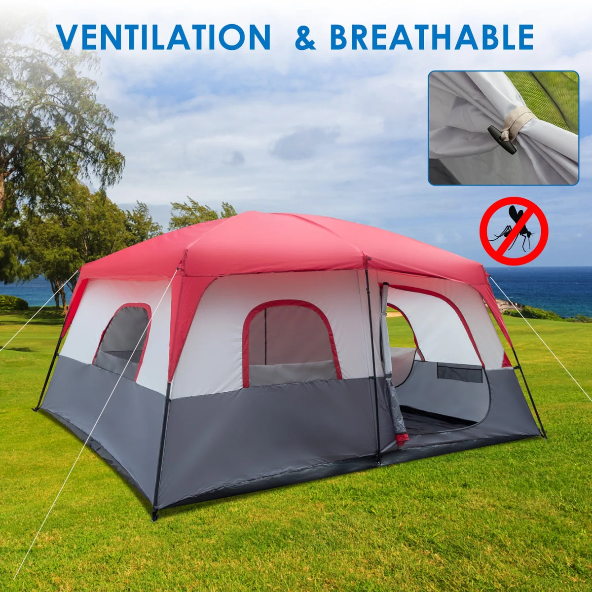 14 People Waterproof Windproof Camping Tent with 2 Doors V674