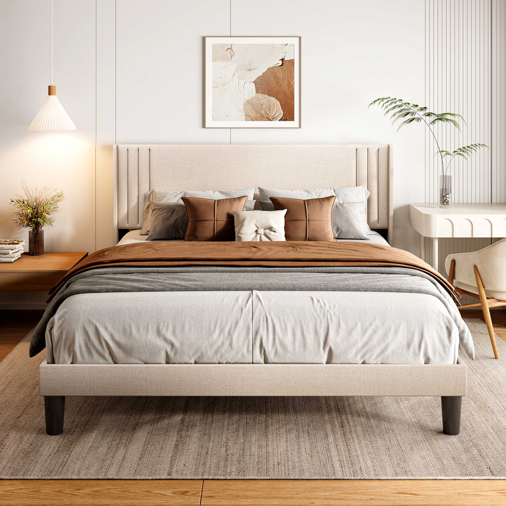 Queen Size Bed Frame with Wingback Headboard Q656