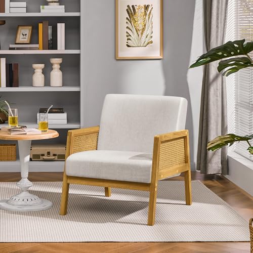 Beige Linen Accent Chair with Wood Legs, Set of 2 L3875